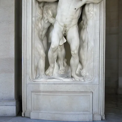 Prompt: Doors of Heaven by Auguste Rodin, white marble