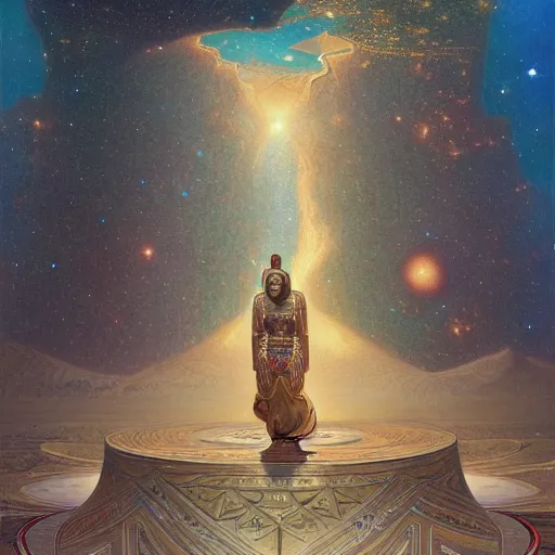 Prompt: a cosmic map of the universe - up, egyptian atmosphere, intricate, highly detailed, digital painting, artstation, concept art, smooth, sharp focus, illustration, orientalism, edwin long, bouguereau, rutkowski, aleksi briclot, mucha