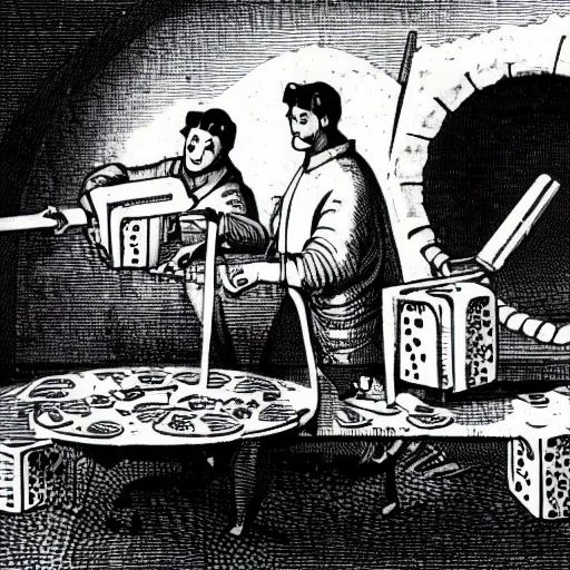 Image similar to gelatinous cubes being processed into magic items with the juice made from their bodies, d & d, industry magazine photo from the year 1 1 8 9