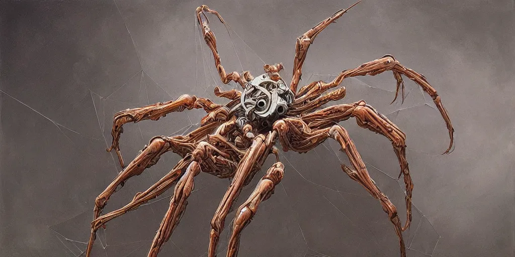 Prompt: A beautiful painting of a biomechanical spider by Peter Gric, ConceptArtWorld, DeviantArt, Fotografie, Nvidia, Trending on artstation, Unreal Engine