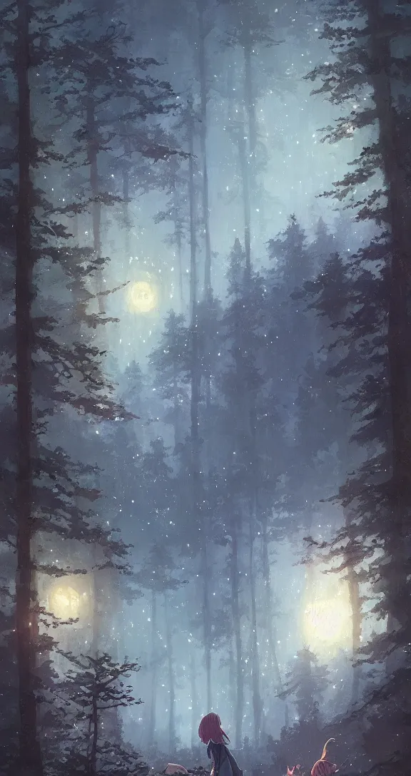 Image similar to A starry night in the forest, by Studio Ghibli and Greg Rutkowski, artstation