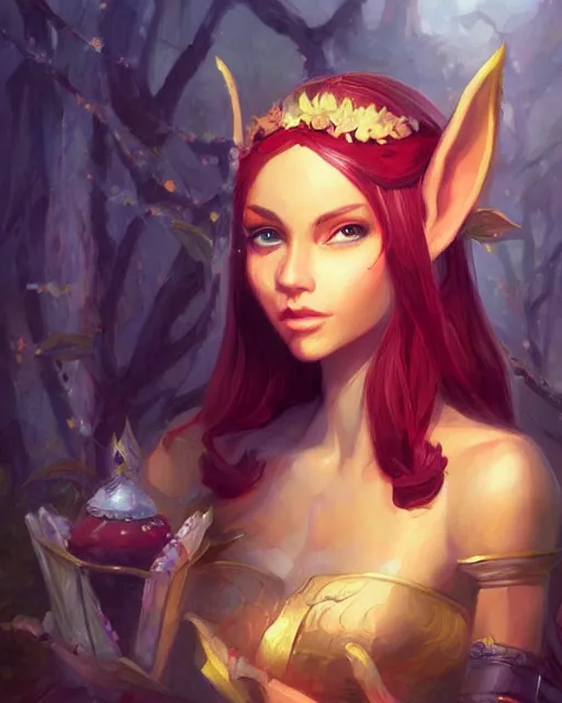 Image similar to a beautiful elf princess, oil painting, by Fernanda Suarez and ross tran