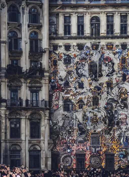 Image similar to hyperrealistic and heavy detailed moncler runway show of buildings, leica sl 2 5 0 mm, vivid color, high quality, high textured, real life