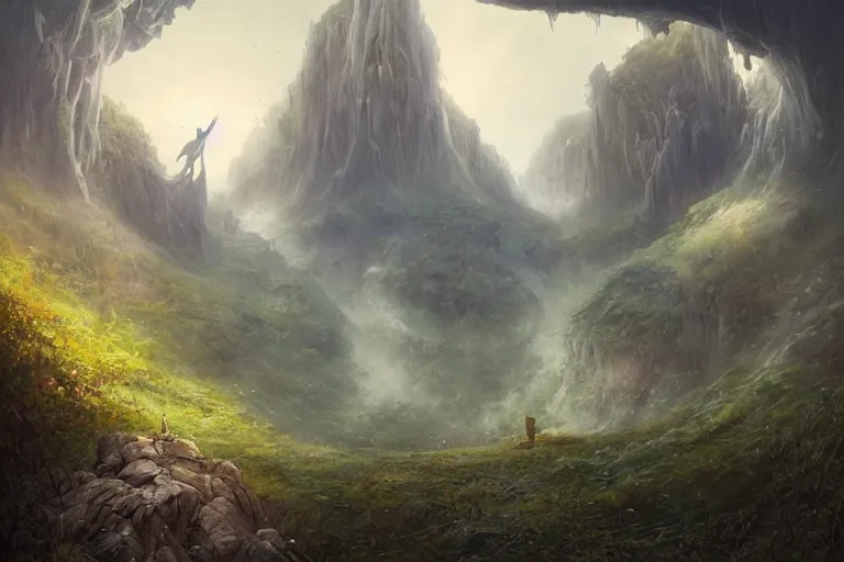 Prompt: amazing concept painting, by Jessica Rossier and HR giger and Beksinski, prophecy, hallucination, garden of eden, lush fruit orchard stream and rock garden, waterfalls, moss, fruit trees, wild animals, garden of earthly delights