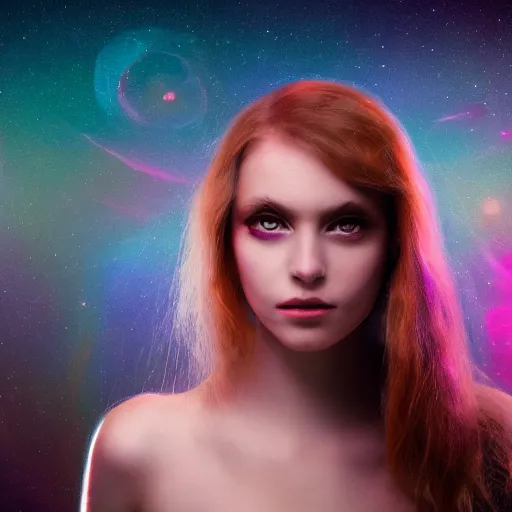 Image similar to masterpiece closeup portrait of a beautiful girl in a surreal dream landscape, cinematic lighting, Laurel D Austin style, 8k