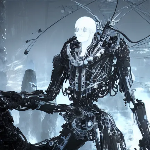 Image similar to scary tsutomu nihei blame robot, unreal engine, 8 k, ultra realistic, ultra detail