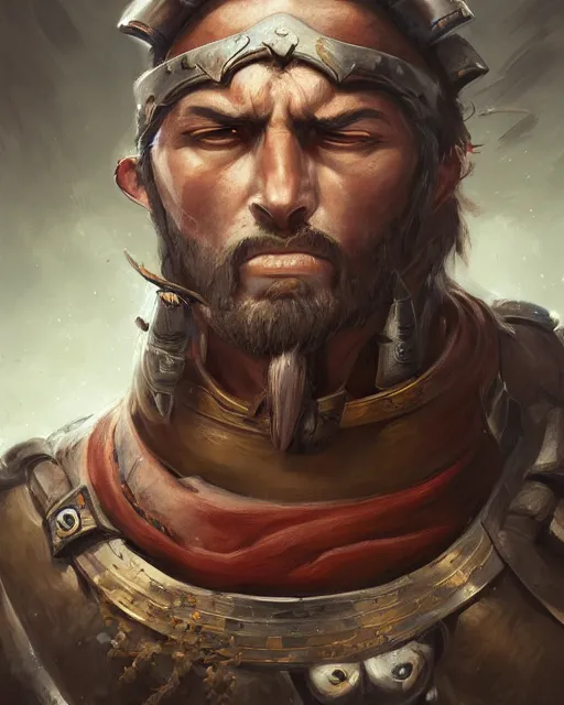 Image similar to portrait of an angry spanish conquistador in battle by filipe pagliuso and justin gerard and yoshiyuki tomino, symmetric, anatomy, facial features, detailed, intricate, portrait, digital painting, princess mononoke color scheme, trending on artstation, masterpiece