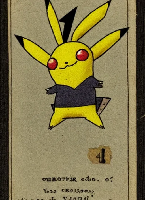 Image similar to creepy pikachu Pokémon card from the 1700s