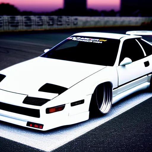 Prompt: a car 300ZX turbo drift at illegal car meet, Chiba prefecture, city midnight mist lights, cinematic lighting, photorealistic, highly detailed wheels, high detail