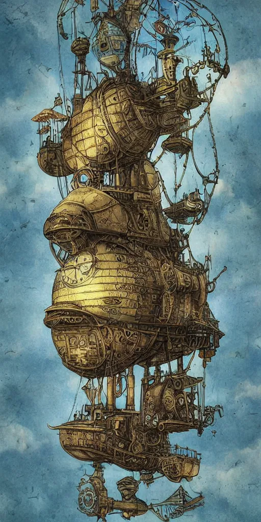 Prompt: a vintage steampunk airship by alexander jansson