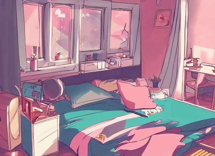 Image similar to bedroom, boring, anime, 1 9 9 0 s, retro style, aesthetic, chill, room