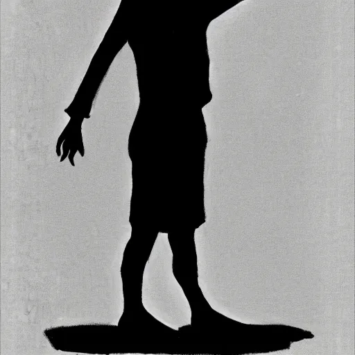 Image similar to symmetry!! black and white silhouette drawing of a full body person standing, on white background by stanhope forbes, centered, clean image