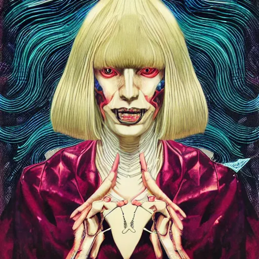 Prompt: portrait of crazy sia kate isobelle furler, symmetrical, glamour, by yoichi hatakenaka, masamune shirow, josan gonzales and dan mumford, ayami kojima, takato yamamoto, barclay shaw, karol bak, yukito kishiro