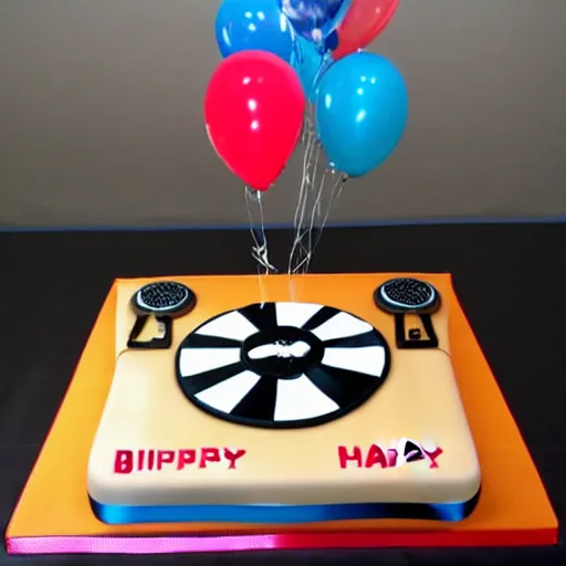 Prompt: Birthday cake in the shape of a DJ desk