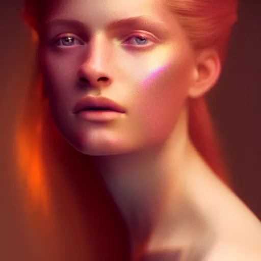 Image similar to photographic portrait of a stunningly beautiful renaissance female with iridescent magic glow, in soft dreamy light at sunset, contemporary fashion shoot, by edward robert hughes, annie leibovitz and steve mccurry, david lazar, jimmy nelsson, extremely detailed, hyperrealistic, perfect face, octane render