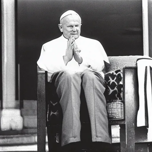 Image similar to press photograph of john paul ii wearing jordan 1 sneakers