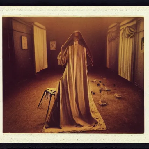 Image similar to photograph of occult ritual in government facility, annie liebovitz, fritz lang, and beksinski, cursed polaroid, color 3 5 mm