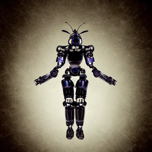 Prompt: a photograph portrait of a humanoid robotic bee, full body, realistic, ultra detailed, atomic weaponry, gigantic pillars, dark fantasy