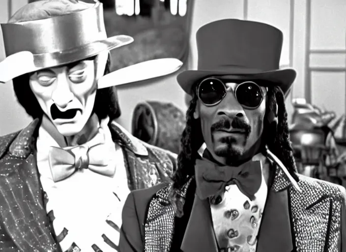 Image similar to film still of Snoop Dogg as Willy Wonka in Willy Wonka and the Chocolate Factory 1971