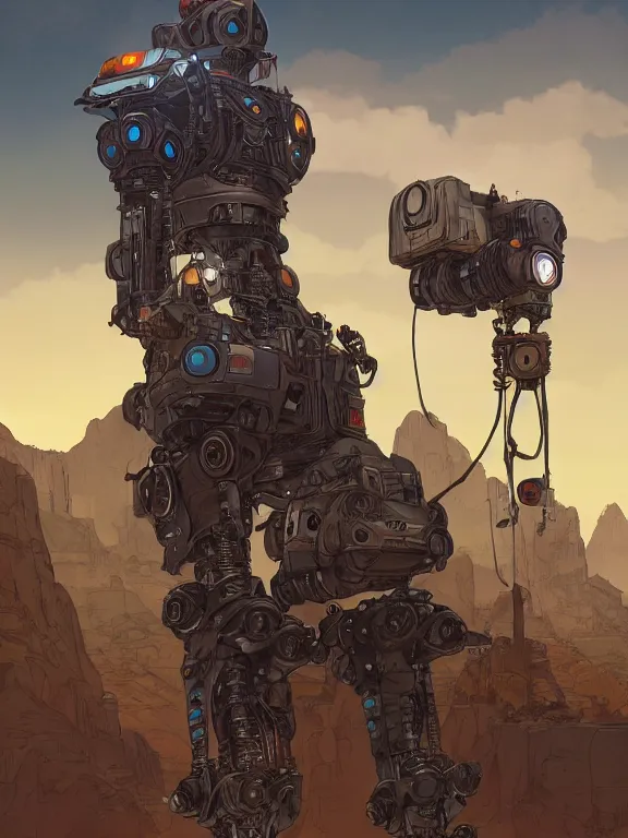 Image similar to solarpunk digital illustration pathfinder robot from apex legends, portrait by james gurney and laurie greasley, slim, concept art, cinematic composition, hyper realism, photorealistic, dramatic lighting, highly detailed,