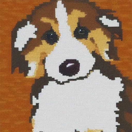 Image similar to cute collie puppy, pixelart