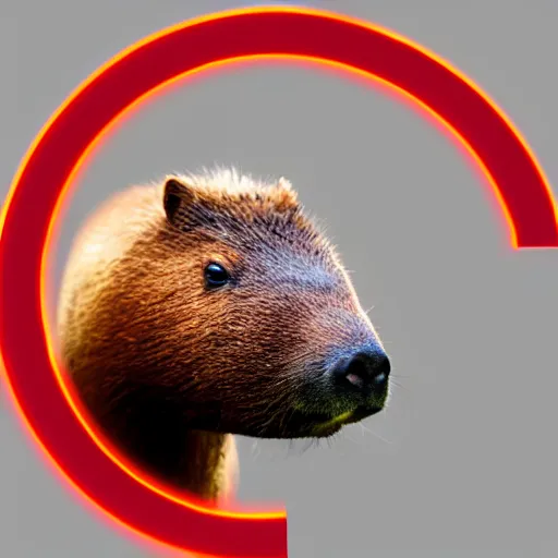 Image similar to capybara with red glowing ring above its head