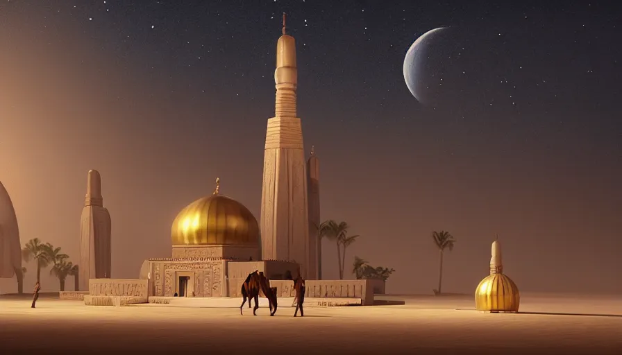 Prompt: ✨🕌🌙, Art Deco, in socotra island, starry night, Trending artstation, octane render, cgsociety, surrealist, cinematic, shadow of the tomb rider