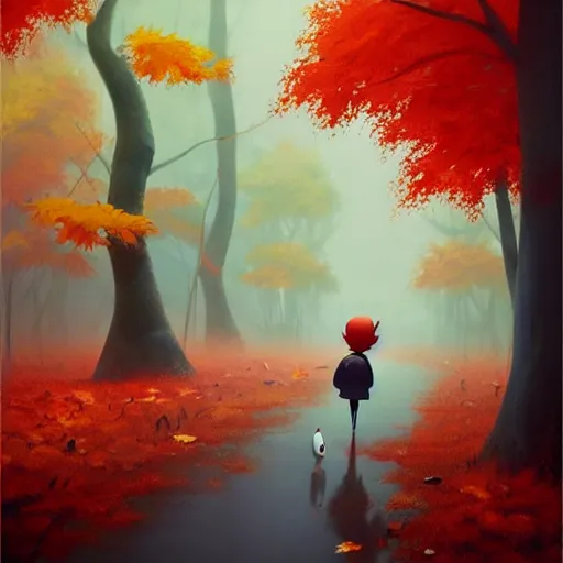 Prompt: goro fujita ilustration a beautiful autumn forest while it is raining heavily., painting by goro fujita, sharp focus, highly detailed, artstation