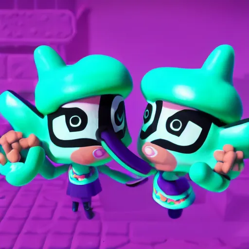 Image similar to splatoon in teal and purple, claymation, 4 k, action, nintendo, width 1 0 2 4