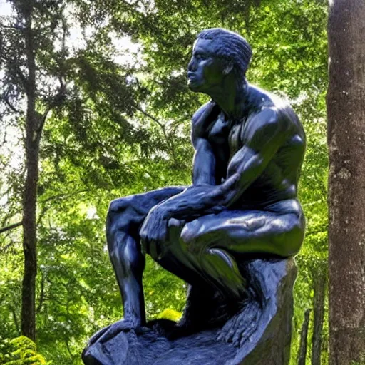 Image similar to The thinker sculpture by auguste rodin mushrooms at the base , placed in a lush forest, sketch, William Bartram