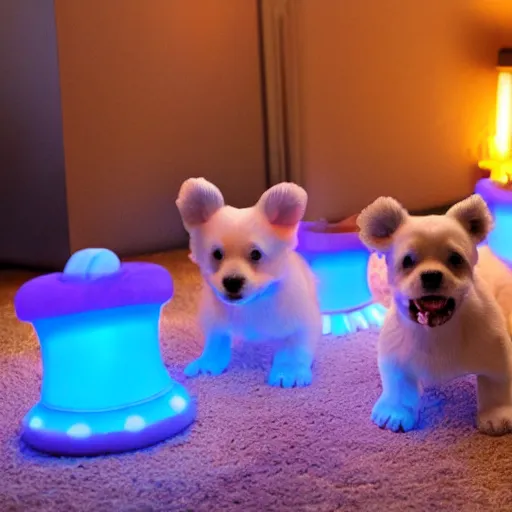 Image similar to glowing puppies having fun