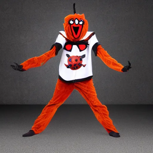 Image similar to sports team mascot, angry spider mascot costume, spider, the tarantulas, football mascot, anthropomorphic tarantula HD official photo, high quality costume