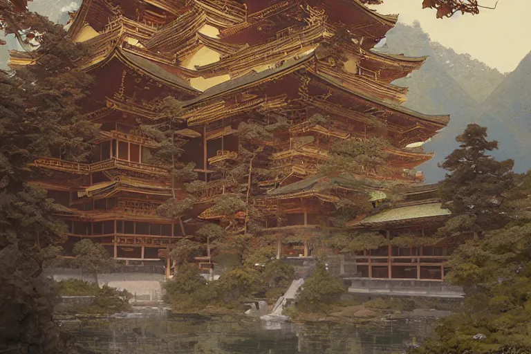 Image similar to a beautiful realistic painting of kobo daishi at koyasan, intricate, elegant, highly detailed, digital painting, artstation, concept art, by krenz cushart and artem demura and alphonse mucha