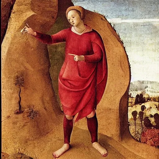 Image similar to A land art. A rip in spacetime. Did this device in his hand open a portal to another dimension or reality?! maroon by Filippino Lippi expressive