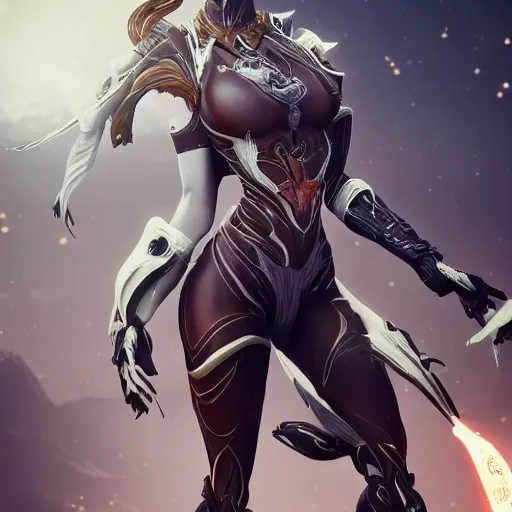 Prompt: highly detailed exquisite fanart, of a beautiful female warframe, elegant pose, holding a detailed epic kitgun, detailed hands, epic cinematic shot, DeviantArt, high quality artstation, HD render