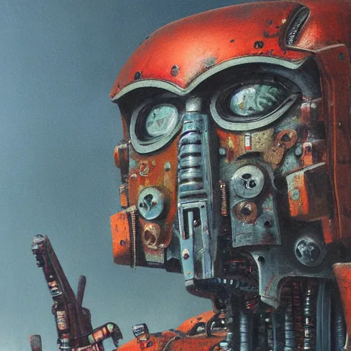 Image similar to rusty and old samurai robot, beksinski and cyberpunk 2 0 7 7 style painting,