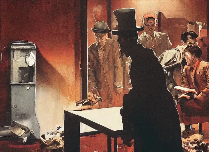Prompt: a still from the film schindler's list by francis bacon, surreal, norman rockwell and james jean, greg hildebrandt, and mark brooks, triadic color scheme, by greg rutkowski, in the style of francis bacon and syd mead and edward hopper and norman rockwell and beksinski, dark surrealism, open ceiling