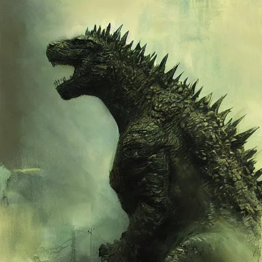 Prompt: godzilla painting by jeremy mann, highly detailed