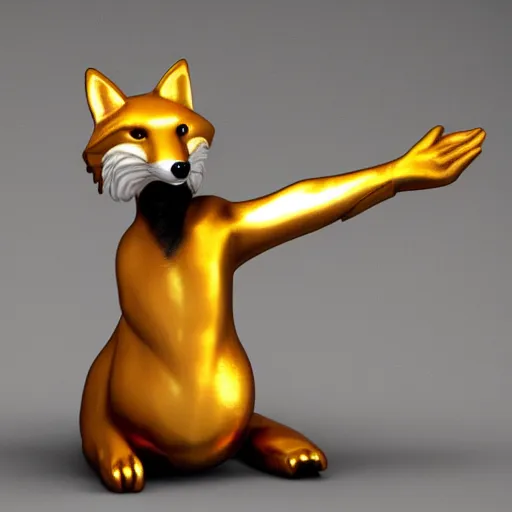 Image similar to gold plated statue of a fox holding a microphone, trending on artstation