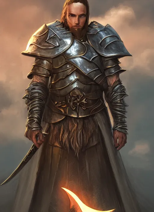Image similar to town guard, ultra detailed fantasy, elden ring, realistic, dnd character portrait, full body, dnd, rpg, lotr game design fanart by concept art, behance hd, artstation, deviantart, global illumination radiating a glowing aura global illumination ray tracing hdr render in unreal engine 5