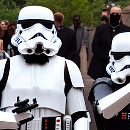 Image similar to two stormtroopers getting married to each other, darth vader is performing the ceremony