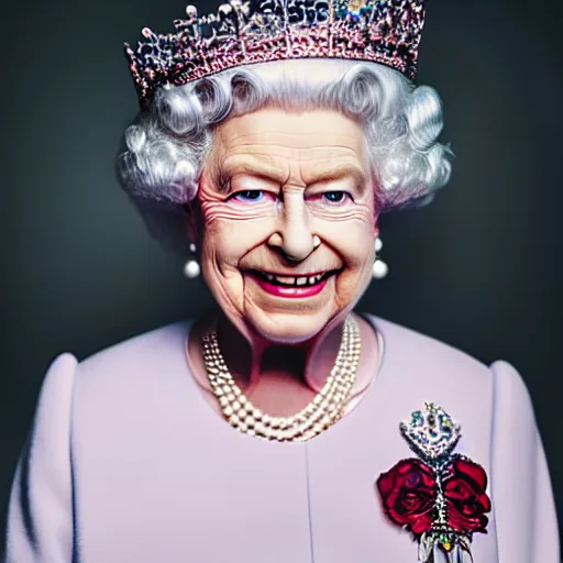 Image similar to queen elizabeth ii as the joker, canon eos r 3, f / 1. 4, iso 2 0 0, 1 / 1 6 0 s, 8 k, raw, unedited, symmetrical balance, in - frame