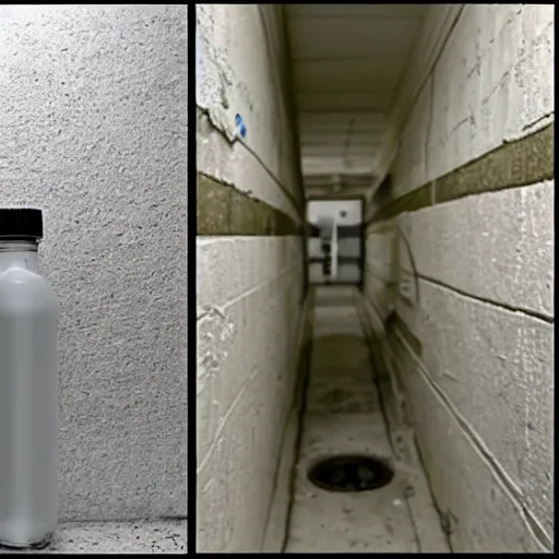 Image similar to bottle of milk in the floor inside a jailcell behind bars