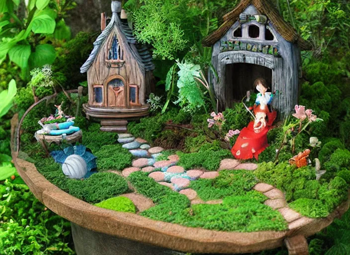 Image similar to studio ghibli fairy garden by Hayao Miyazaki