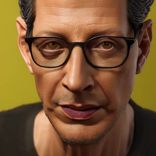 Image similar to hyperrealistic jeff goldblum, comprehensively lifelike 3 d render inspired by istvan sandorfi & xiang duan, perfect symmetry, dim volumetric cinematic lighting, 8 k octane comprehensive render, extreme hyper - detailed attributes & atmosphere, intricate, impossibly lifelike composition, masterpiece, artstation, stunning,