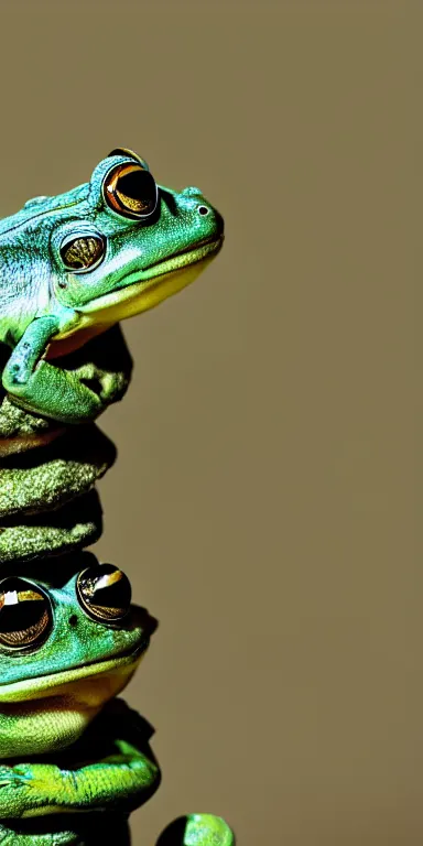 Image similar to a tower of frogs stacked on top of each other