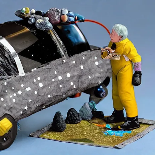 Image similar to a space admiral towing asteroid, with spaceship, space backdrop, everything made of papier - mache canon 5 d 5 0 mm lens, diorama, newspaper,