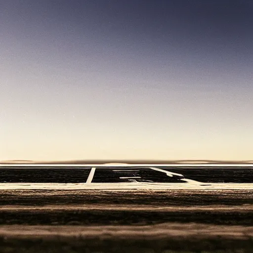Image similar to realistic photo of boat on flat triangle mirrors lying flat on the ground stretching to the horizon