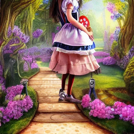 Prompt: photorealistic painting of alice in wonderland