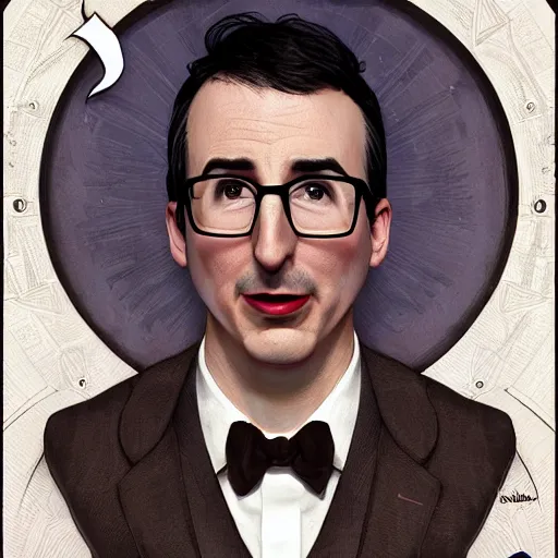 Prompt: photo booth, john oliver in mouse costume, adam driver in a suit, stylized, centered, dark, smokey, fantasy, intricate, detailed, digital painting, deviant art, art by artgerm, art by greg rutkowski, art by alphonse mucha